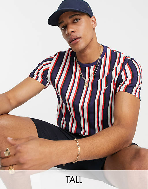 Threadbare Tall oversized co-ord stripe t-shirt in red navy and white
