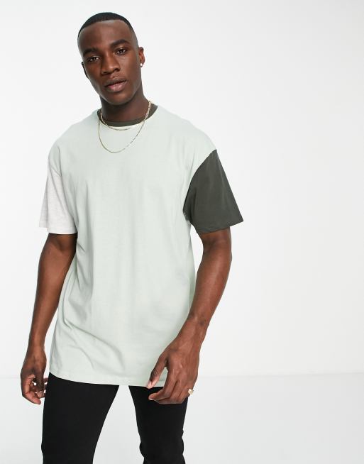 Threadbare Tall oversized colour block t-shirt in sage, 2 of 4