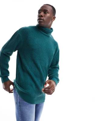 Threadbare Tall Oversized Heavy Turtle Neck Sweater In Galactic Teal-green