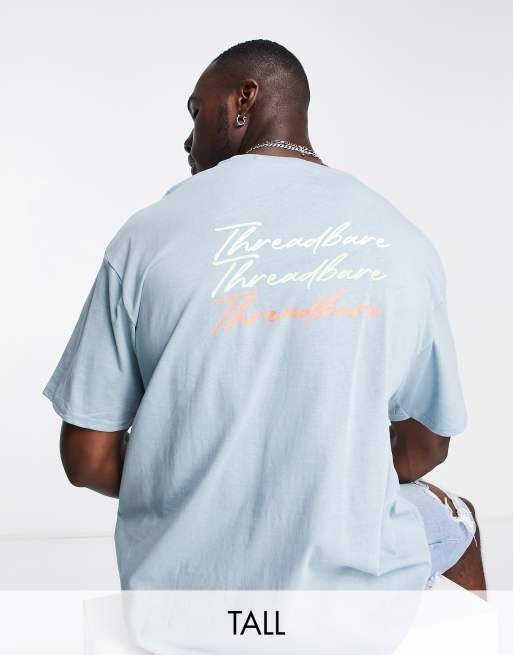 Threadbare Tall - Oversized T-shirt met logoprint op de rug in eendenei-blauw