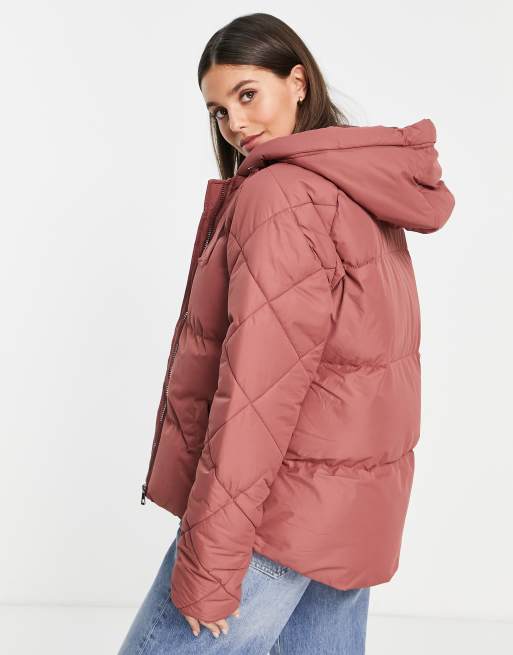 Threadbare Tall – Papaya – Mörkrosa pufferjacka med quiltade ärmar, 2 av 4