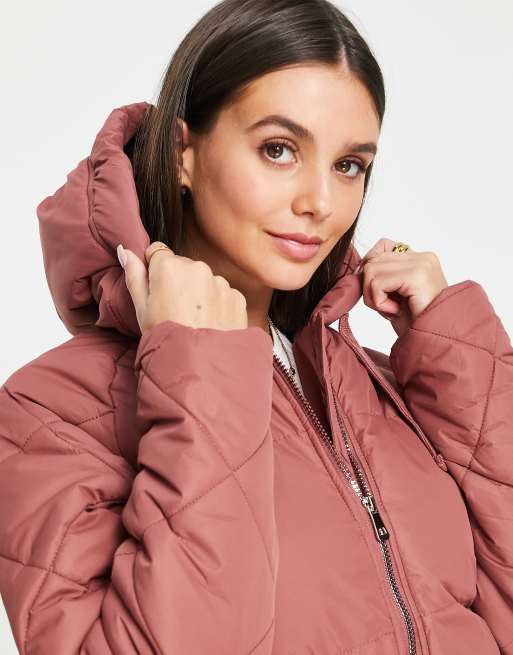 Threadbare Tall – Papaya – Ocieplana kurtka z pikowanymi rękawami w ciemnoróżowym kolorze, 3 z 4