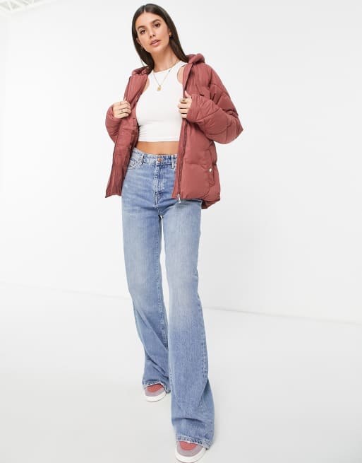Threadbare Tall – Papaya – Ocieplana kurtka z pikowanymi rękawami w ciemnoróżowym kolorze, 4 z 4
