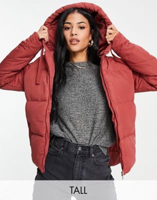 Threadbare Tall Papaya quilted arm puffer jacket in deep red