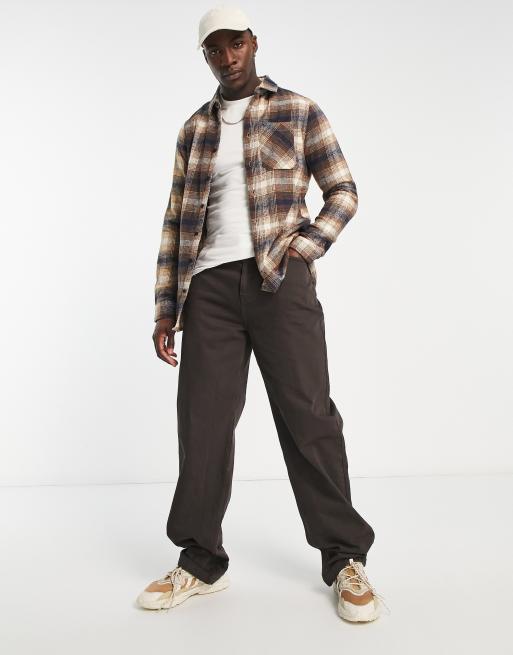Big Plaid Heavyweight Flannel Shirt - Golden Brown/Royal Blue |  TheManRefined