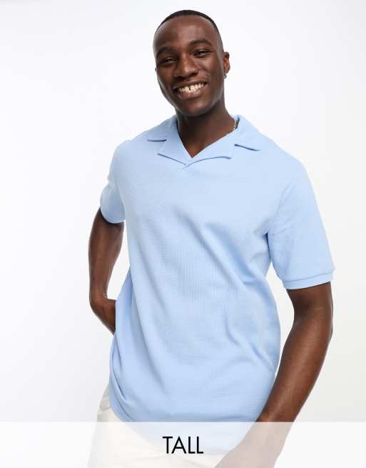 Threadbare Tall - Polo met wafelstructuur en reverskraag in lichtblauw