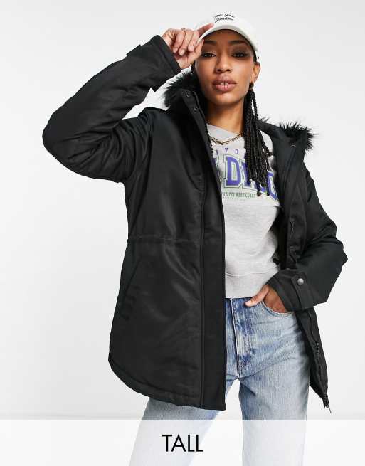 Threadbare Tall - Pop - Parka met rand van imitatiebont in zwart