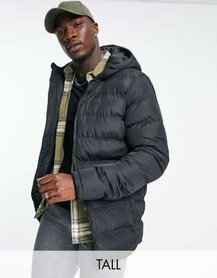 Threadbare Tall Puffer Jacket With Hood In Black ModeSens