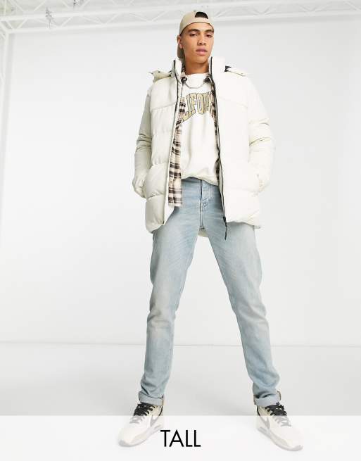 Threadbare Tall – Pufferjacke in Ecru mit abnehmbarer Kapuze