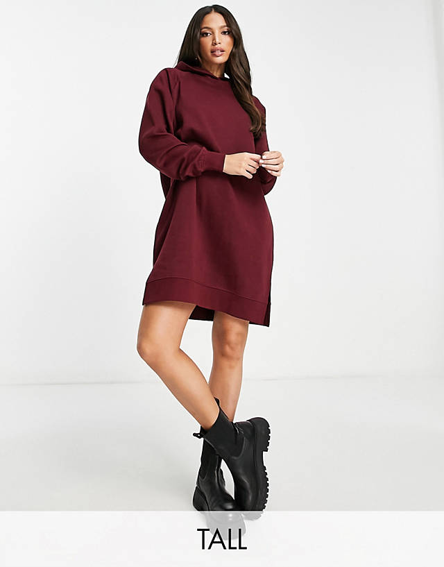 Threadbare Tall Quinn hoodie mini dress in deep wine