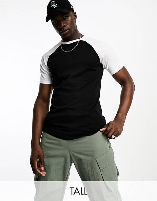 Threadbare Tall raglan t-shirt in black & white | ASOS