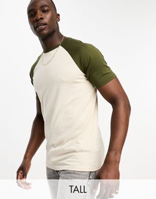 Threadbare Tall raglan t-shirt in sand & khaki