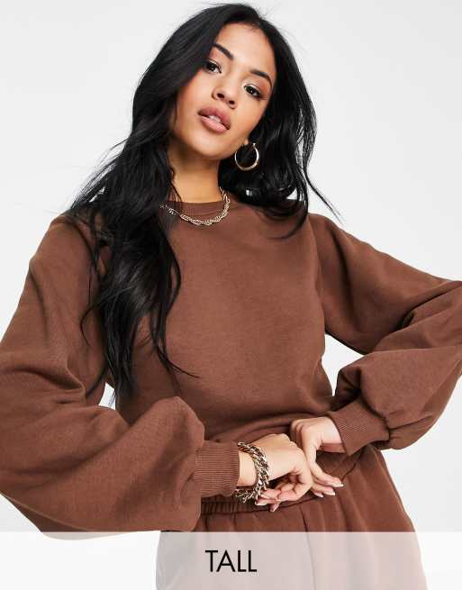 Threadbare Tall - Rebel - Cropped sweater i chokoladebrun - Del af sæt