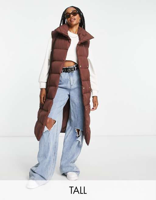 Threadbare Tall Reflex oversized longline padded gilet with pockets in  chocolate brown