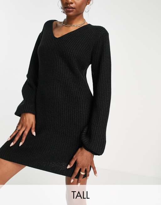 Threadbare Tall – Rhiannon – Weich fallendes Pulloverkleid in Schwarz