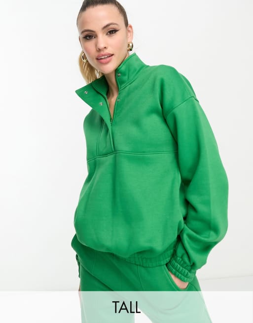 Threadbare Tall River button neck cropped sweater co-ord in green