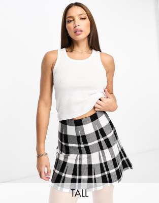 Threadbare Tall River knitted pleated skirt in black and white check - ASOS Price Checker