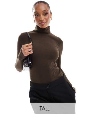 Threadbare Threadbare Tall roll neck long sleeve bodysuit in chocolate brown