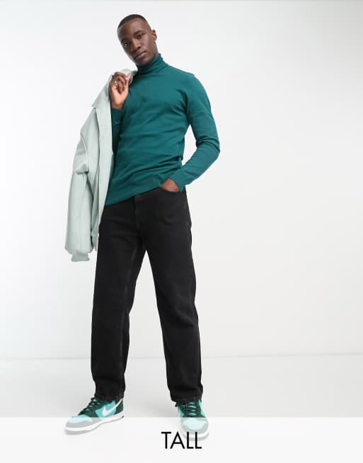 Threadbare Tall – Rollkragenpullover aus Baumwolle in Petrol