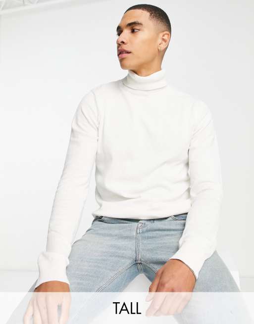 Threadbare Tall – Rollkragenpullover aus Baumwolle in Wollweiß