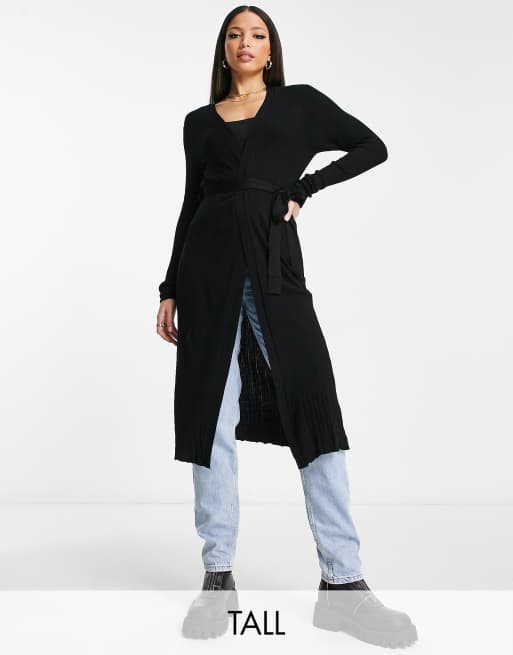Threadbare Tall - Rosemary - Cardigan taglio lungo allacciato in vita nero