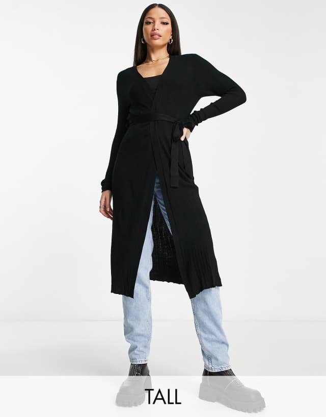 Threadbare Tall Rosemary tie waist longline cardigan in black