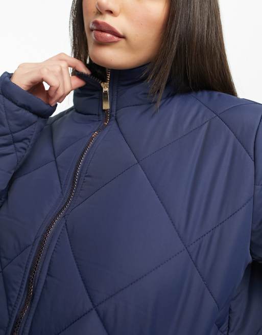 Threadbare Tall Ruby diamond quilted puffer jacket in navy