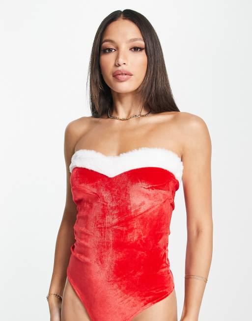 Flirty Favorite Red and Beige Mesh Strapless Bustier Bodysuit