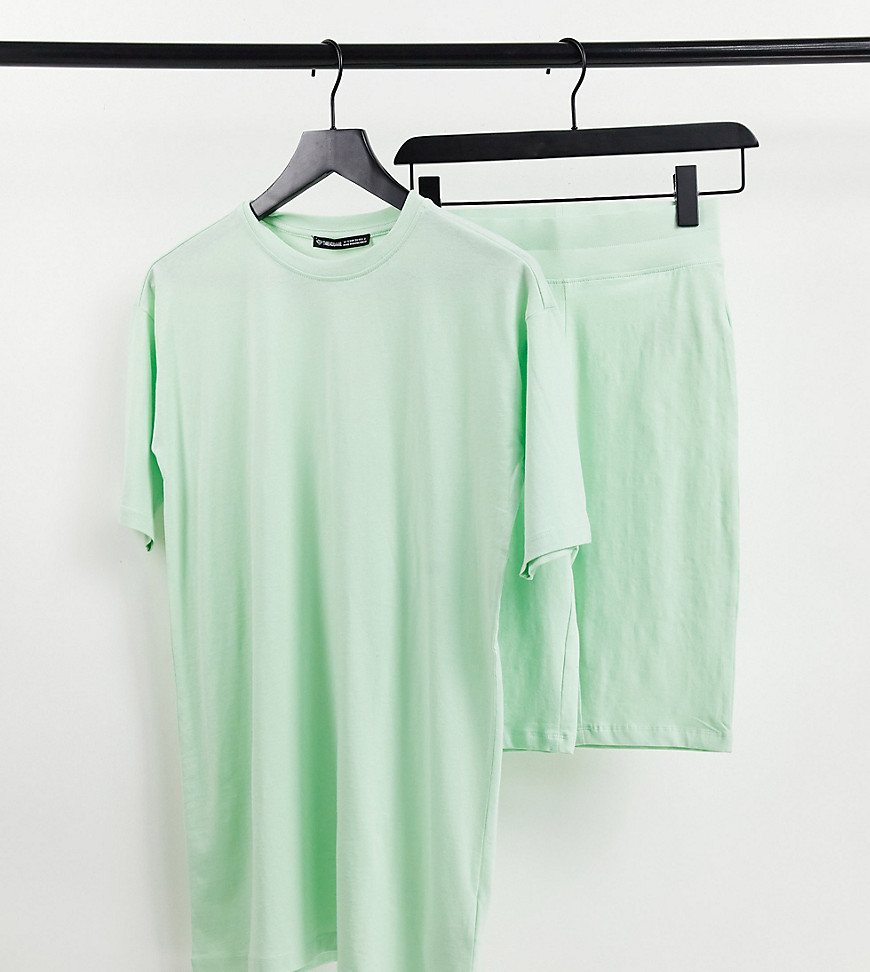 Threadbare Tall – Set aus kurzen Leggings und Oversize-T-Shirt in Limettengrün