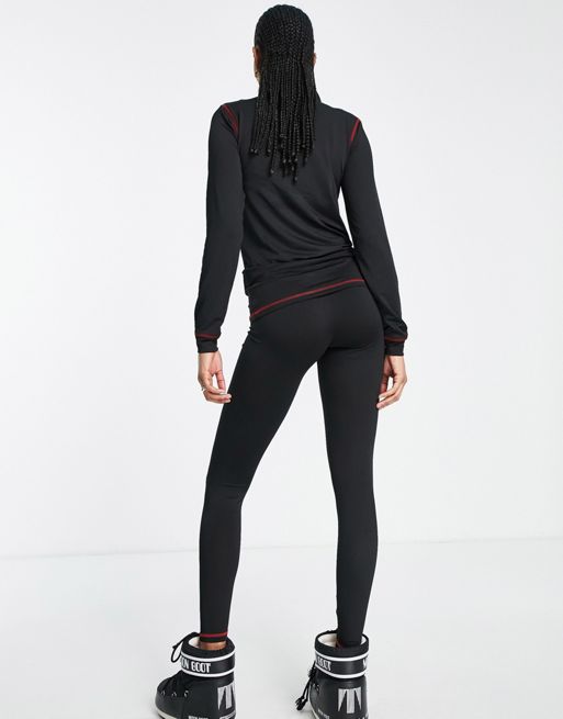 Threadbare Ski base layer high neck long sleeve top and leggings set in red