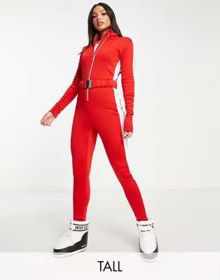 Threadbare Tall Ski belted jumpsuit in red - ASOS Price Checker