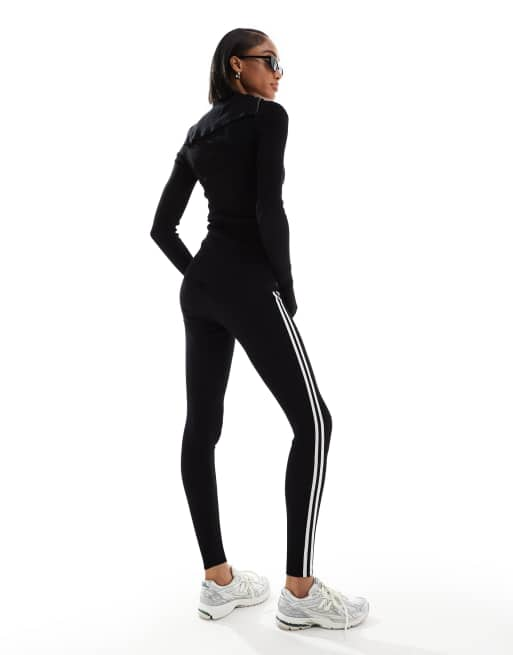 Threadbare Tall - Ski - Gebreide legging en top met rits in zwart met wit  contrast