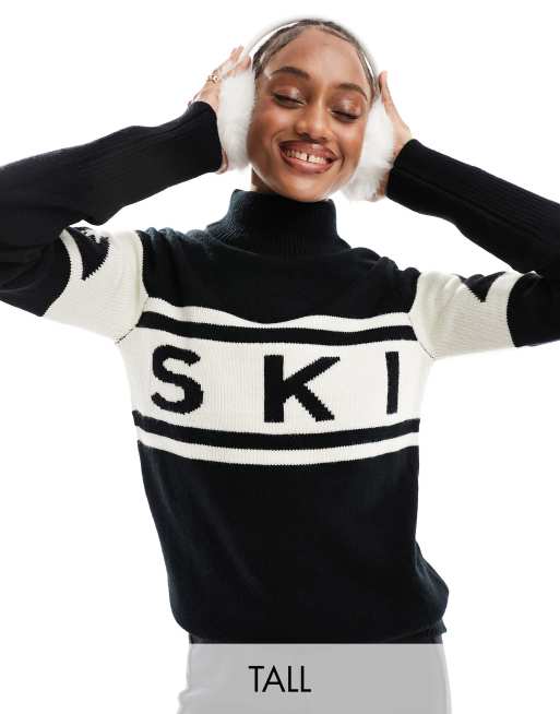 Threadbare Tall – Ski – Gemusterter Rollkragenpullover in Schwarz