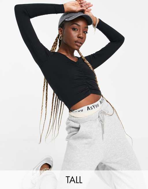 Threadbare Tall - Sort croptop med rynket front