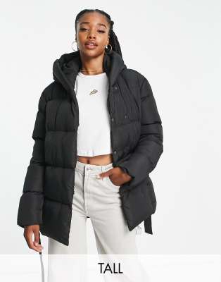 Threadbare Tall Stanley Tie Waist Mid Length Puffer Jacket With Hood In ...