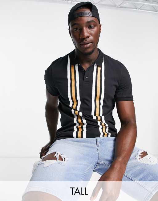 Threadbare Tall stripe polo in black | ASOS