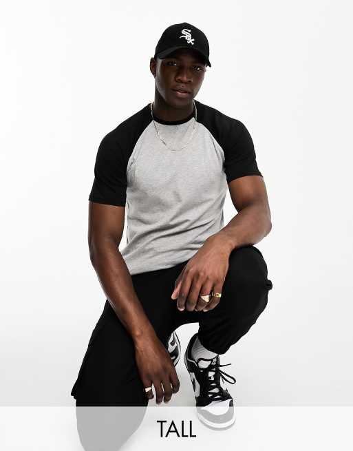 Threadbare Tall - T-shirt met raglanmouwen in grijs en zwart
