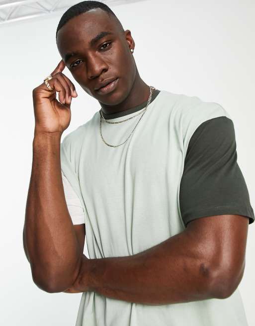 Threadbare Tall - T-shirt oversize effet color block - Vert sauge