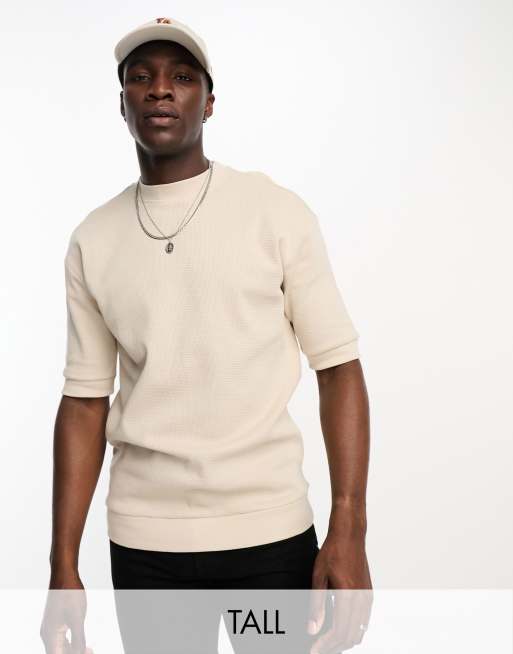 Threadbare Tall - T-shirt van zware wafelstof in stone