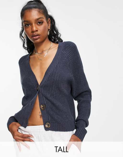 Threadbare Tall Tamora fisherman knit cardigan in navy