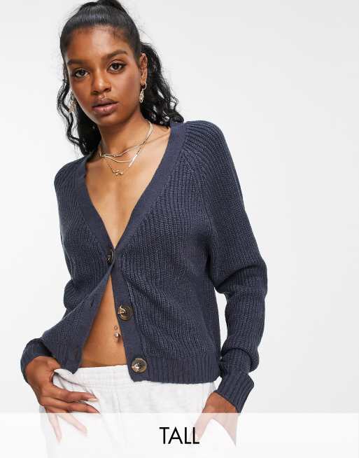 Threadbare Tall - Tamora - Gilet en maille style pêcheur - Bleu marine