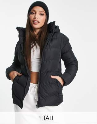 Threadbare Tall Tigger Hooded Lightweight Puffer Jacket In Black ModeSens