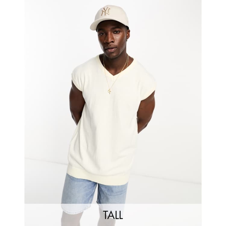 Threadbare Tall v-neck sweater vest in off white | ASOS