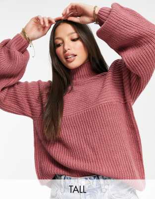 Threadbare Threadbare Tall Veronica high neck jumper in dark rose-Red