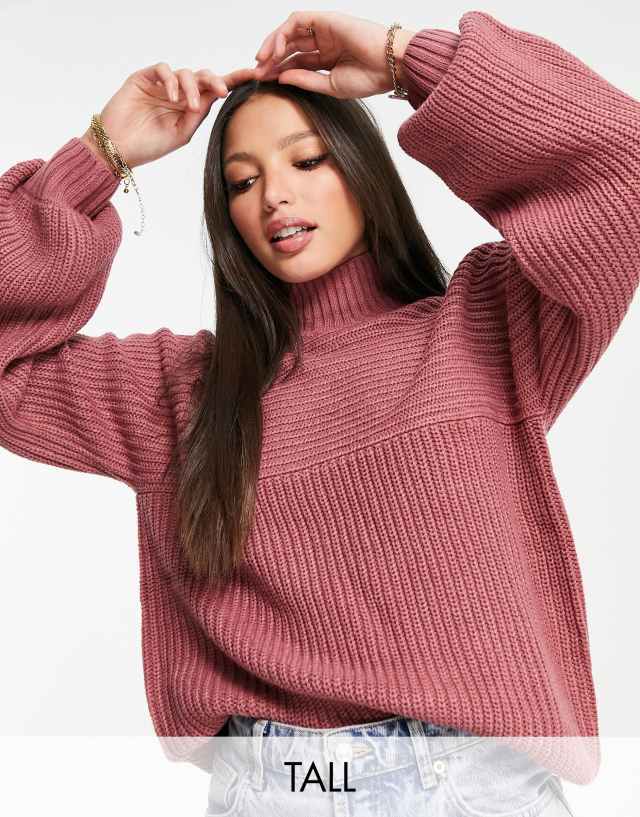 Threadbare Tall Veronica high neck sweater in dark rose