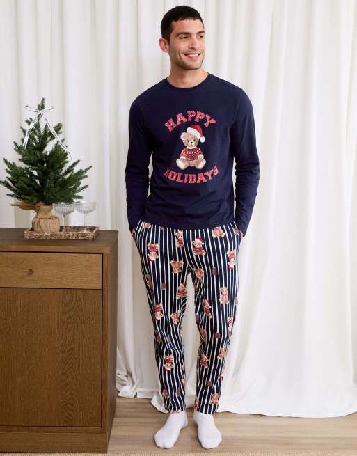 Threadbare Teddy bear pyjama set in navy, 2 of 5