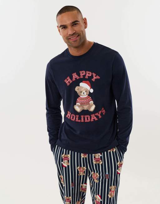Threadbare Teddy bear pyjama set in navy, 4 of 5