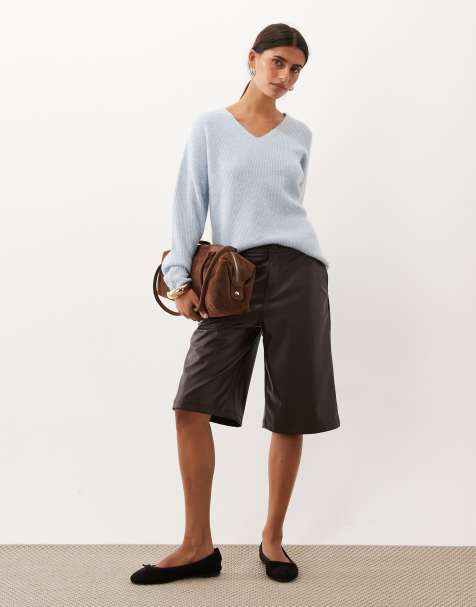 Threadbare teksturerede bermuda-shorts i imiteret læder med skræddersyet pasform i chokolade - view 1