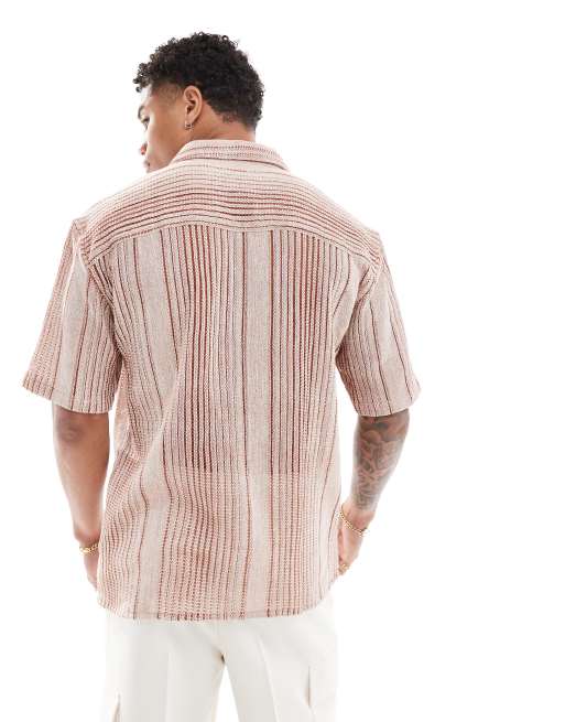 Threadbare – Teksturowana koszula z kołnierzykiem kubańskim w miedziane paski, 4 z 4