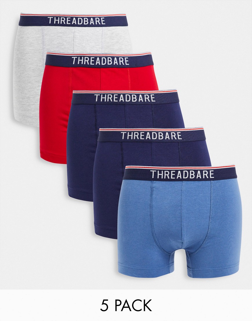 Threadbare tenysi 5 pack trunks with tipping in multi-Navy